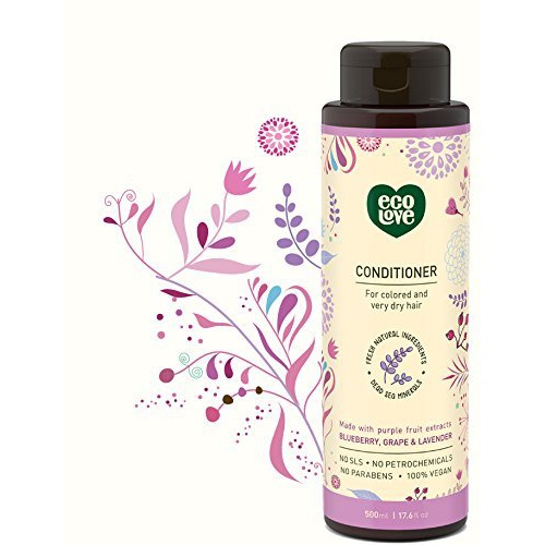  ecoLove - Organic Conditioner for Colored Treated Hair & Very Dry Hair with Blueberry Grape & Lavender Vegan Conditioner for Women & Men,17.6 oz.