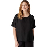 Eileen Fisher Round Neck Boxy Top in Organic Handkerchief Linen