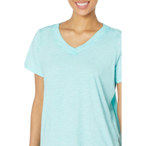  Eileen Fisher V-Neck Short Sleeve Top in Pigment Dyed Slubby Organic Cotton