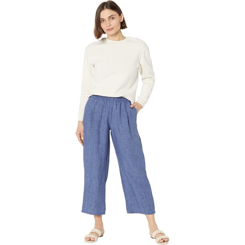  Eileen Fisher Petite Straight Leg Ankle Pleated Pants in Washed Organic Linen Delave