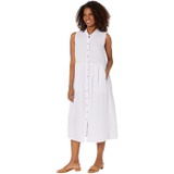 Eileen Fisher Mandarin Collar Pleated Sleeveless Full-Length Dress in Garment Dyed Organic