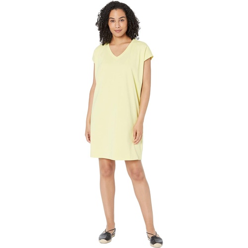  Eileen Fisher V-Neck Boxy Knee Length Dress in Organic Pima Cotton Stretch Jersey