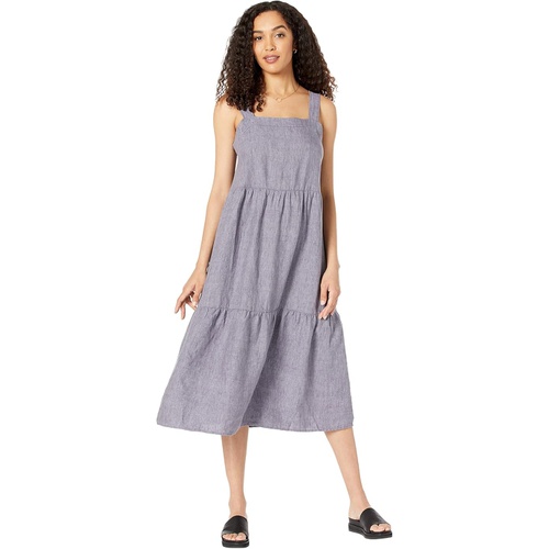  Eileen Fisher Tiered Strap Full-Length Dress in Washed Organic Linen Delave