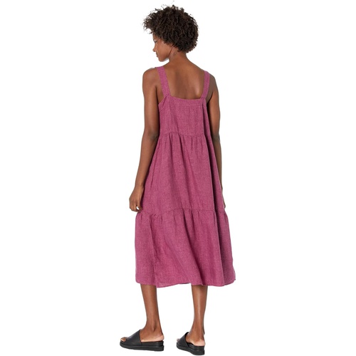  Eileen Fisher Tiered Strap Full-Length Dress in Washed Organic Linen Delave