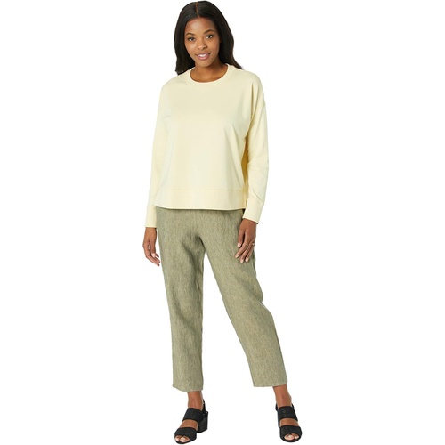  Eileen Fisher Crew Neck Top with High-Low Hem in Organic Cotton Stretch Jersey