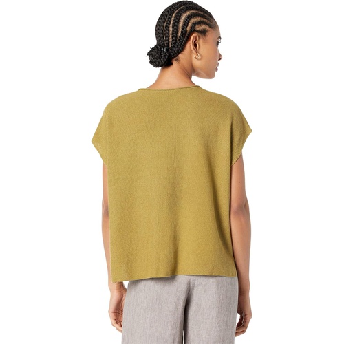  Eileen Fisher Crew Neck Box Top in Textured Organic Linen Cotton Seed