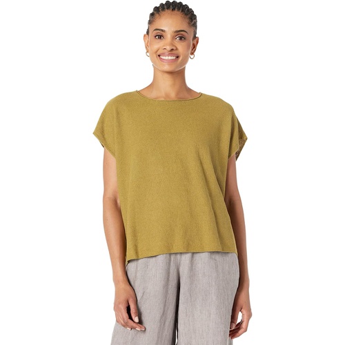  Eileen Fisher Crew Neck Box Top in Textured Organic Linen Cotton Seed