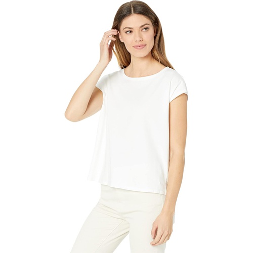  Eileen Fisher Ballet Neck Short Sleeve Box-Top in Organic Cotton Stretch Jersey