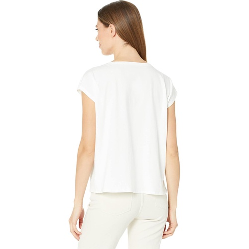  Eileen Fisher Ballet Neck Short Sleeve Box-Top in Organic Cotton Stretch Jersey