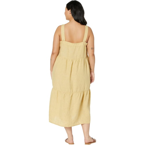  Eileen Fisher Tiered Strap Full-Length Dress in Washed Organic Linen Delave