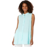 Eileen Fisher Mandarin Collar Sleeveless Long Shirt in Garment Dyed Organic Handkerchief