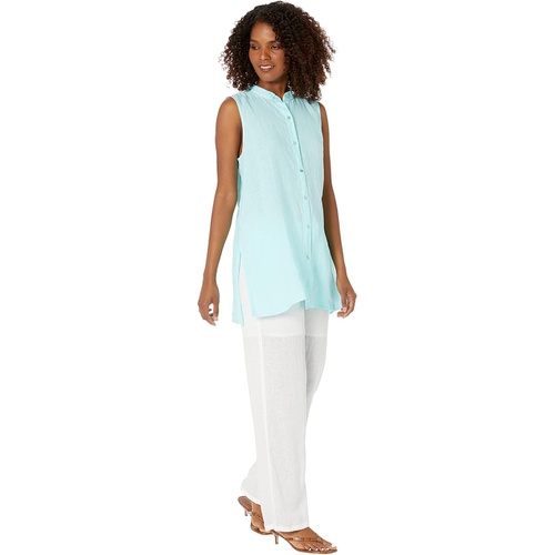  Eileen Fisher Mandarin Collar Sleeveless Long Shirt in Garment Dyed Organic Handkerchief