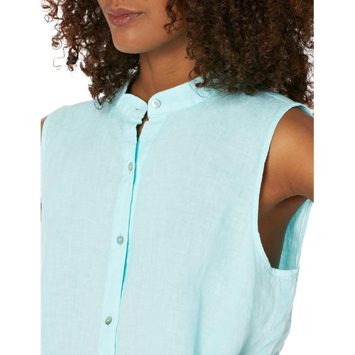  Eileen Fisher Mandarin Collar Sleeveless Long Shirt in Garment Dyed Organic Handkerchief