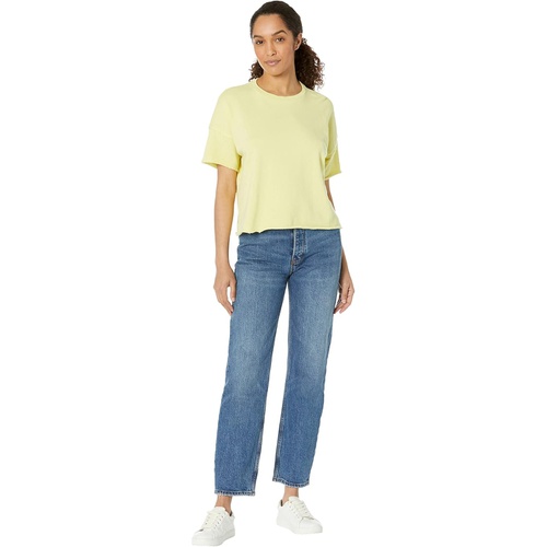  Eileen Fisher Crew Neck Elbow Sleeve Boxy Top in Lightweight Organic Cotton Terry