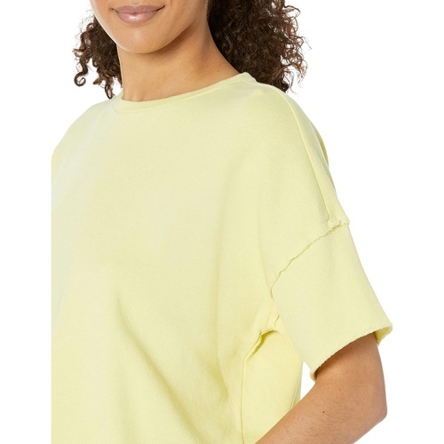  Eileen Fisher Crew Neck Elbow Sleeve Boxy Top in Lightweight Organic Cotton Terry