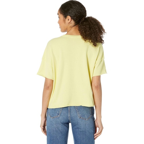  Eileen Fisher Crew Neck Elbow Sleeve Boxy Top in Lightweight Organic Cotton Terry
