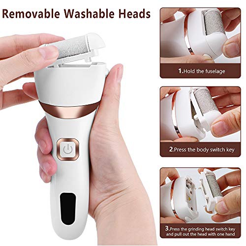  Electric Foot Callus Remover Kit, ELMCHEE Rechargeable callous removers 3 Grinding Heads Portable Waterproof foot file, Professional Pedicure Tools Feet Care for Dead, Hard Cracked