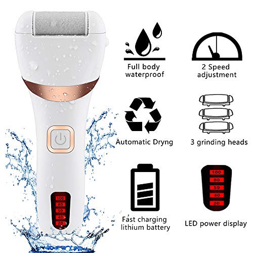  Electric Foot Callus Remover Kit, ELMCHEE Rechargeable callous removers 3 Grinding Heads Portable Waterproof foot file, Professional Pedicure Tools Feet Care for Dead, Hard Cracked