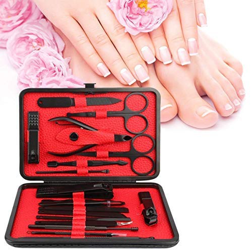  ESARORA Manicure Set, 18 in 1 Stainless Steel Professional Pedicure Kit Nail Scissors Grooming Kit with Black Leather Travel Case