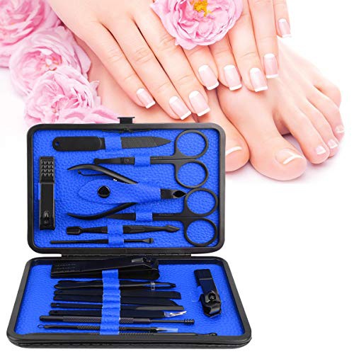  ESARORA Manicure Set, 18 in 1 Stainless Steel Professional Pedicure Kit Nail Scissors Grooming Kit with Black Leather Travel Case