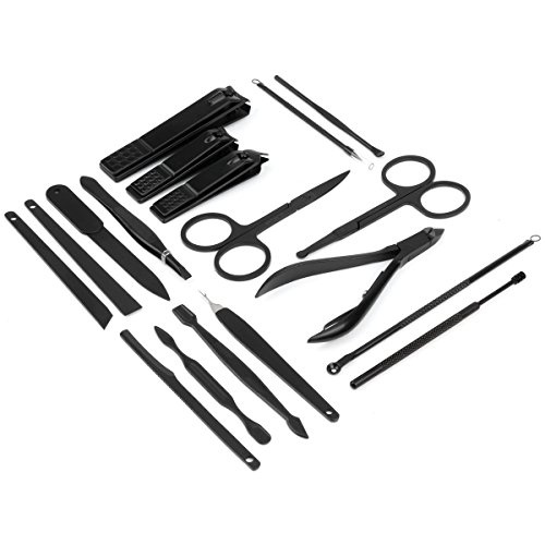  ESARORA Manicure Set, 18 in 1 Stainless Steel Professional Pedicure Kit Nail Scissors Grooming Kit with Black Leather Travel Case