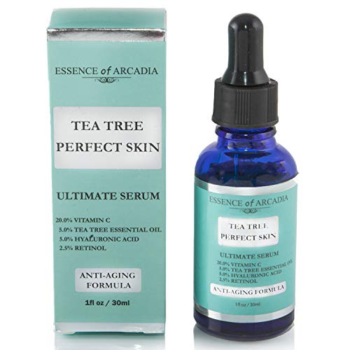  Essence Of Arcadia Tea Tree Perfect Skin Facial Serum, Ultimate Anti-Aging Formula for Acne-Prone Skin with 20% Vitamin C, Tea Tree Essential Oil, Retinol and Hyaluronic Acid for Clear, Soft, Radiant