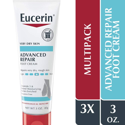  Eucerin Advanced Repair Foot Cream - Fragrance Free, Foot Lotion for Very Dry Skin - 3 oz. Tube (Pack of 3)