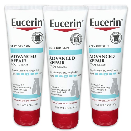  Eucerin Advanced Repair Foot Cream - Fragrance Free, Foot Lotion for Very Dry Skin - 3 oz. Tube (Pack of 3)