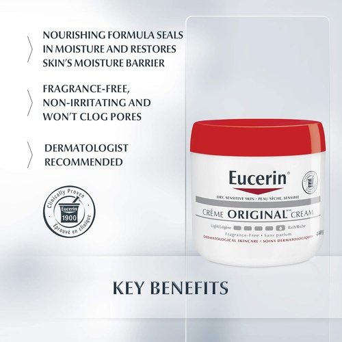  Eucerin Original Healing Cream - Fragrance Free, Rich Lotion for Extremely Dry Skin - 16 oz. Jar (Pack of 2)