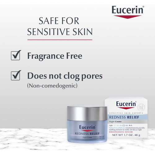  Eucerin Redness Relief Night Creme - Gently Hydrates To Reduce Redness-Prone Skin At Night - 1.7 oz Jar