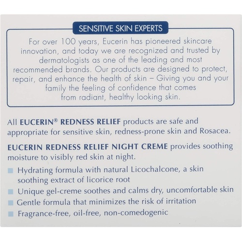  Eucerin Redness Relief Night Creme - Gently Hydrates To Reduce Redness-Prone Skin At Night - 1.7 oz Jar