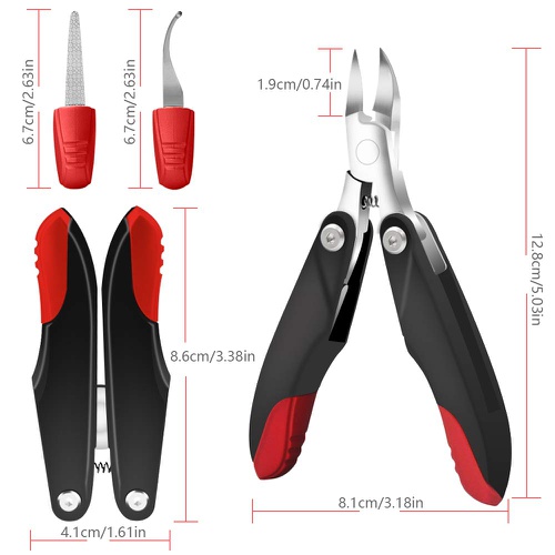  Toenail Clippers, Foldable Thick Ingrown Toe Nails Clippers, Euproce 3 in 1 Professional Stainless Steel Multifunction Toenail Nipper Cutter Treatment Foot Grooming Tool for Men Wo