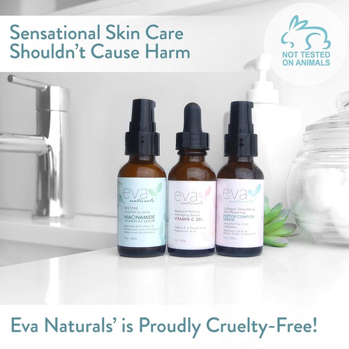  Natural Firm & Glow Skincare Set of 3 Serums  Skin Care Kit with 20% Vitamin C Serum, Peptide Complex Serum, Niacinamide Vitamin B3 Serum by Eva Naturals
