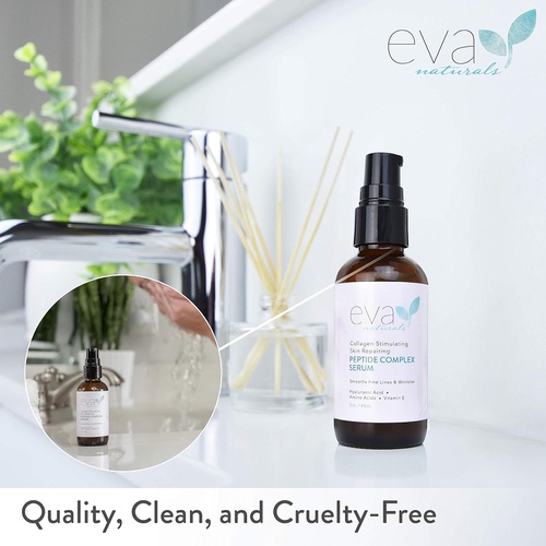  Peptide Complex Serum by Eva Naturals (2 oz) - Best Anti-Aging Face Serum Reduces Wrinkles and Boosts Collagen - Heals and Repairs Skin while Improving Tone and Texture - Hyaluroni
