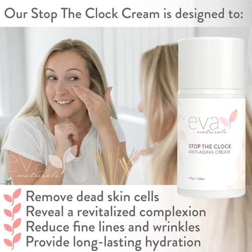  Eva Naturals Stop the Clock Anti-Aging Cream (1.7oz) - Natural Moisturizer for Face Visibly Reduces Wrinkles, Provides a Younger-Looking Complexion - With Glycolic and Ascorbic Aci