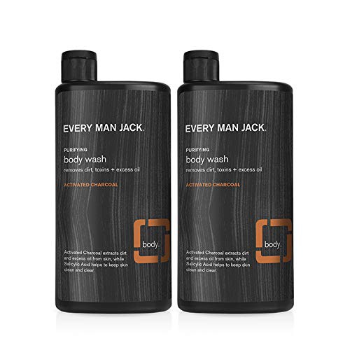  Every Man Jack Mens Body Wash - Activated Charcoal | 16.9-ounce Twin Pack - 2 Bottles Included | Naturally Derived, Parabens-free, Pthalate-free, Dye-free, and Certified Cruelty Fr