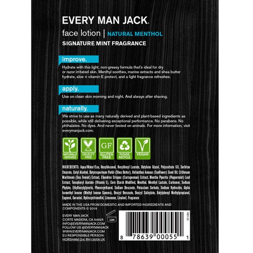  Every Man Jack Post Shave Face Lotion, Signature Mint, 4.2 oz