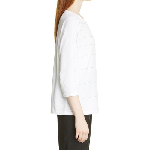 Fabiana Filippi Beaded Stripe Cotton T-Shirt_WHITE