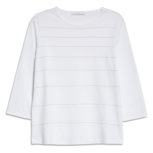 Fabiana Filippi Beaded Stripe Cotton T-Shirt_WHITE