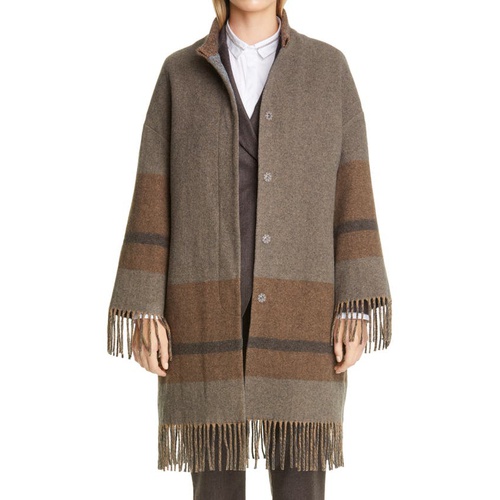  Fabiana Filippi Fringe Hem Wool Blend Coat_OMBRA/ BROWN