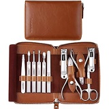 Manicure Set, FAMILIFE Professional Manicure Kit Nail Clippers Set 11 in 1 Stainless Steel Pedicure Tools Kit Grooming Kit with Portable Brown Leather Travel Case for Men L18