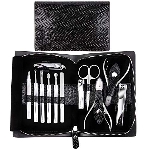  FAMILIFE Manicure Set Nail Clippers Pedicure Kit, Professional Stainless Steel Professional Grooming Kits with Luxurious Portable Travel Case for Women Men