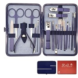 FLYMAN Manicure & Pedicure Set Stainless Steel Tools for Women and Men Hand Foot Facial Care 18 in 1 Pack (Blue)