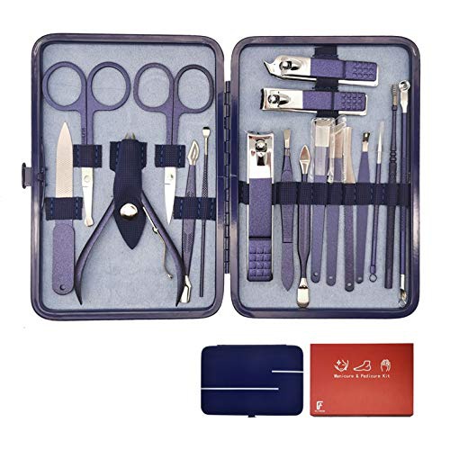  FLYMAN Manicure & Pedicure Set Stainless Steel Tools for Women and Men Hand Foot Facial Care 18 in 1 Pack (Blue)