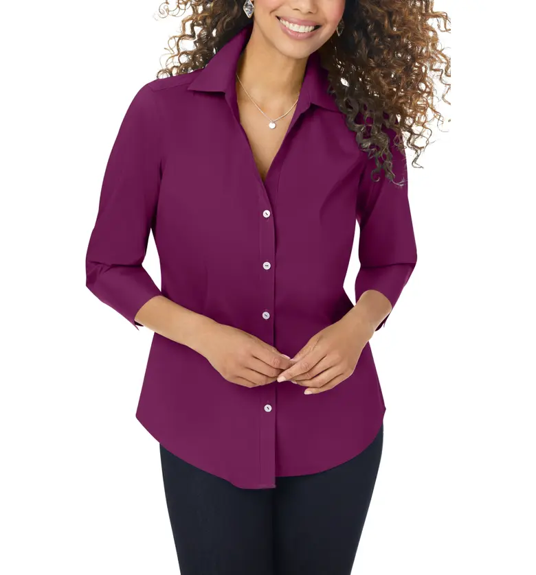 Foxcroft Mary Button-Up Blouse_SPICED PLUM