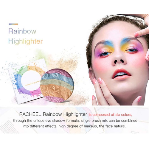  FantasyDay Pro 6 Colors 3D Baked Rainbow Highlighter Eyeshadow Makeup Palette Cosmetic Blusher Shimmer Powder Contouring Kit Unicorn Blush #2
