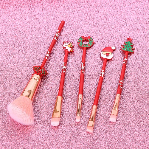  Feimeng jewelry Professional Christmas Makeup Brushes Set - 5pcs Christmas Wand Makeup Brushes Cosmetic Makeup Tool Sets & Kits for Daily Use Drawstring Bag Included, Perfect Christmas Birthday Gi