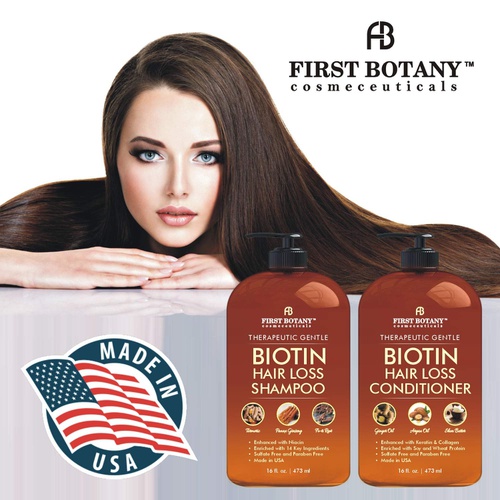  First Botany Hair Growth Shampoo Conditioner Set - An Anti Hair Loss Shampoo and Conditioner with 14 DHT blockers to fight Hair Loss For Men and Women , All Hair types, Sulfate Free - 2 x 16 fl