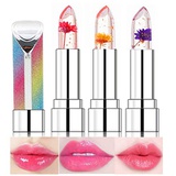 Firstfly Crystal Jelly Flower Lipstick, 3 Packs Nutritious Moisturizer Lip Balm Magic Temperature Color Change Lip Gloss, Long Lasting Moisturizing Lip Care Lipstick