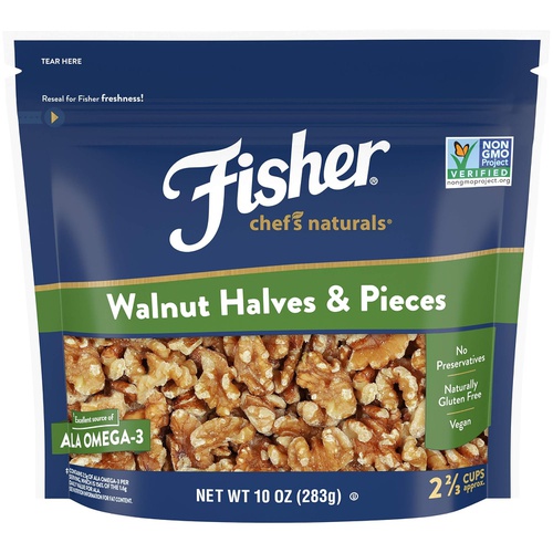  Fisher Nuts Chefs Naturals Walnut Halves & Pieces, 10oz, Naturally Gluten Free, No Preservatives, Non-GMO